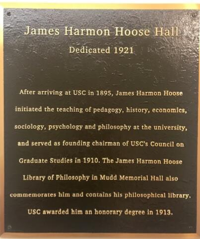Dedication plaque for James Harmon Hoose