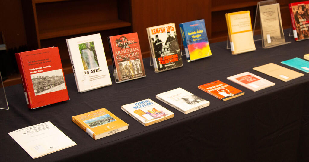 A selection of books from the Vahakn Dadrian Armenian Genocide Book Collection on display at the October 2023 event